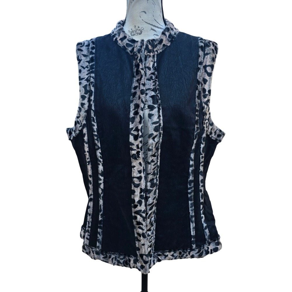 AMI NWT Faux Leather‎ Leopard Print Trim Vest Sleeveless Jacket Size XL